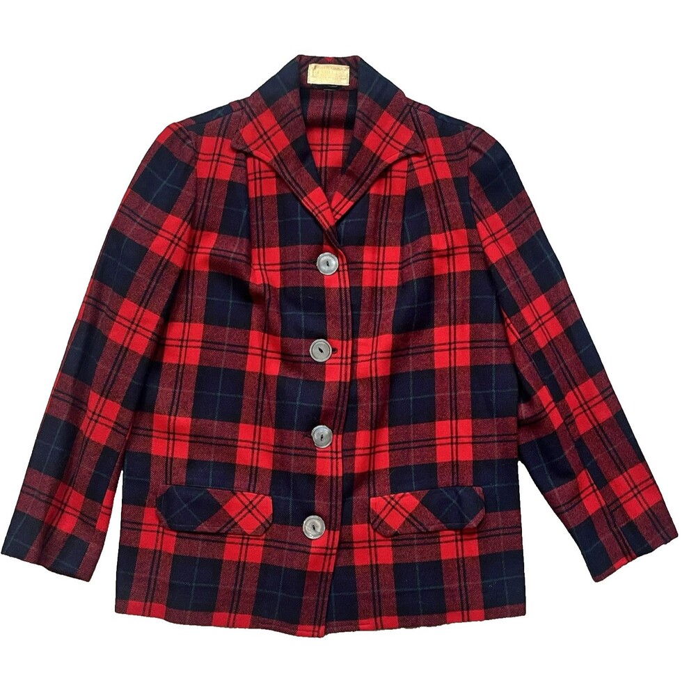 Vintage Pendleton Pure Virgin Wool Women's Blazer Red Plaid Size Small